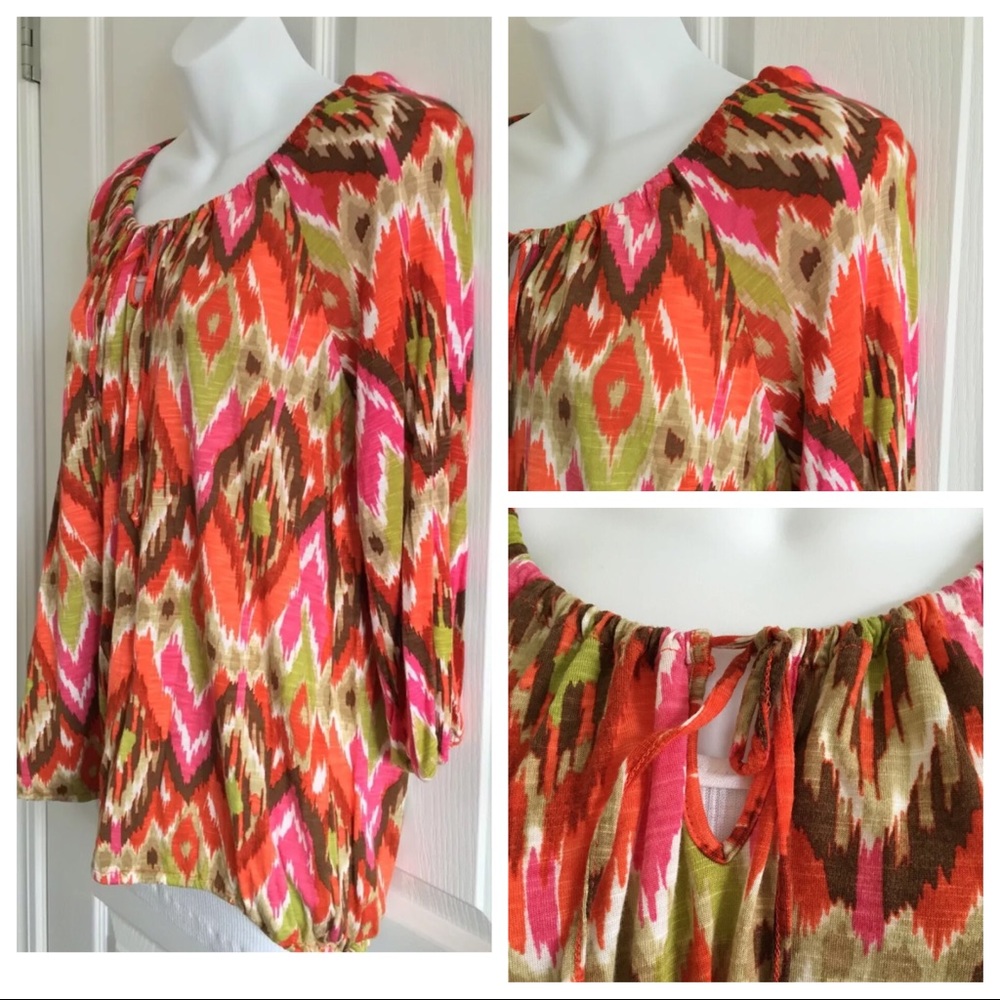 🐾Jones NY‎ Sport Aztec 3/4 Slv Peasant Top Sz XL